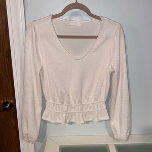 Lush Crop Ruffle Long Sleeved Creme Blouse-Women’s Size Small